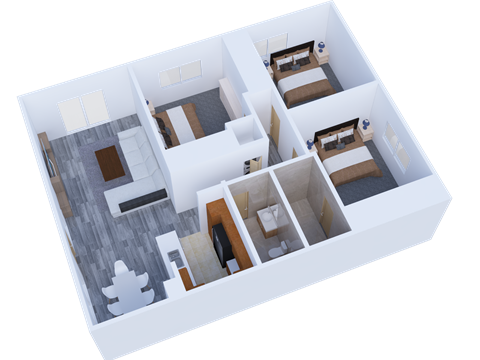 Floor plan for 3 beds, 2 baths, 1217 sqft